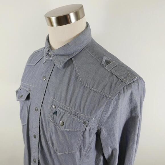 Blue Ridge Mens Snap Button Down Blue Fine Striped Western Shirt Large - Picture 6 of 11